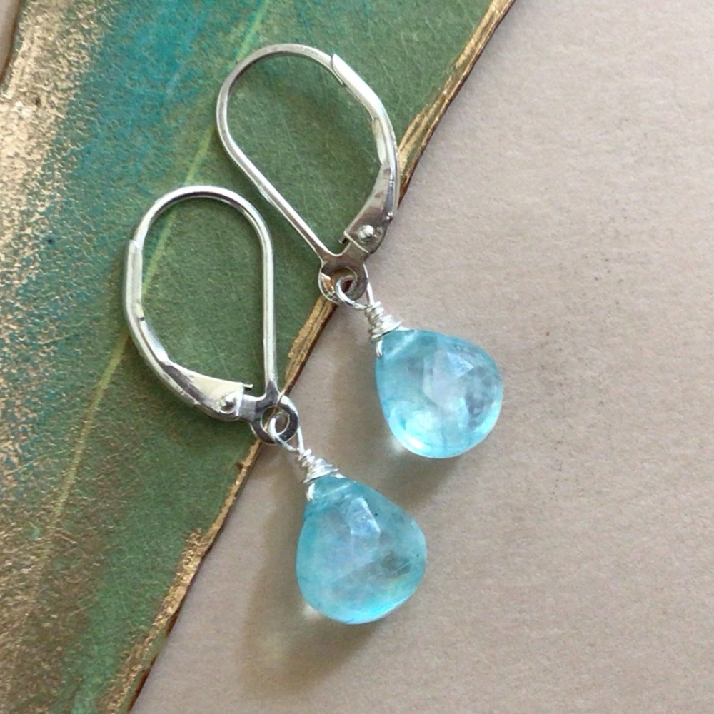 Natural Genuine Aquamarine Sterling Silver Sundance Charm Earrings